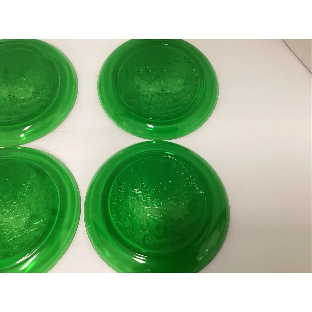 arcoroc sleigh ride salad dessert green glass plate 7.5” set of 4